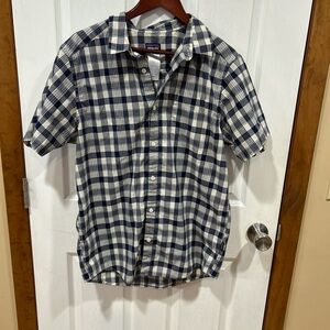 Patagonia Navy and White Plaid Short-Sleeve Button-Down Shirt